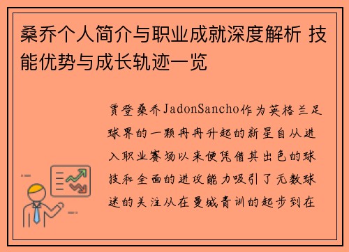 桑乔个人简介与职业成就深度解析 技能优势与成长轨迹一览 桑乔个人简介与职业成就深度解析 技能优势与成长轨迹一览