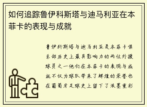 如何追踪鲁伊科斯塔与迪马利亚在本菲卡的表现与成就 如何追踪鲁伊科斯塔与迪马利亚在本菲卡的表现与成就