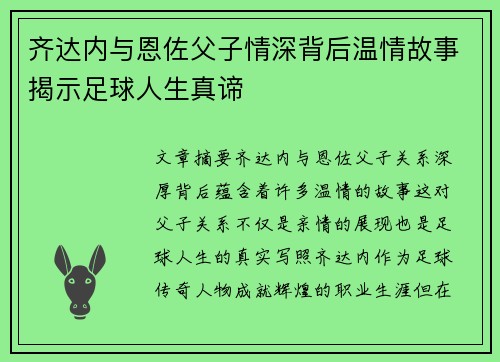齐达内与恩佐父子情深背后温情故事揭示足球人生真谛